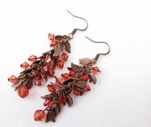 Leaf Chain Copper and Coral Earrings