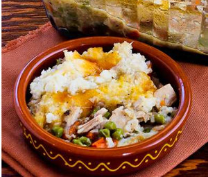 Leftover Turkey Shepherd's Pie Casserole with Garlic-Parmesan Cauliflower Topping