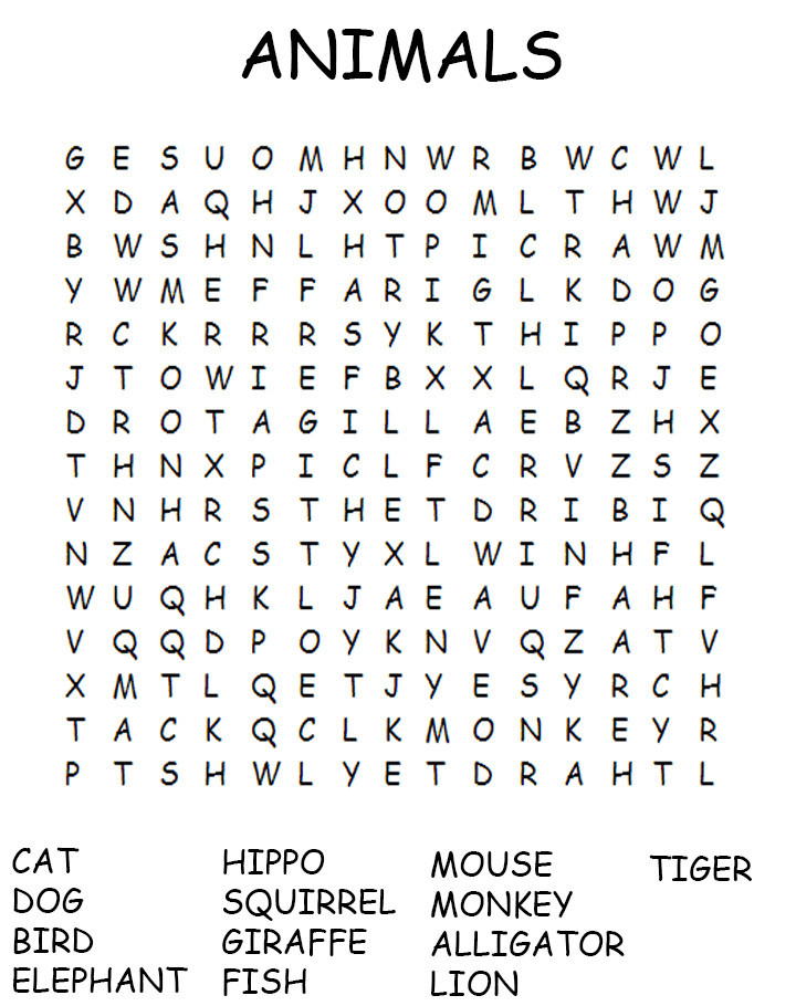 Printable Animals Word Search AllFreeKidsCrafts com