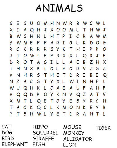 Zoo Animal Word Search Printable PDF   AllFreeKidsCrafts.com