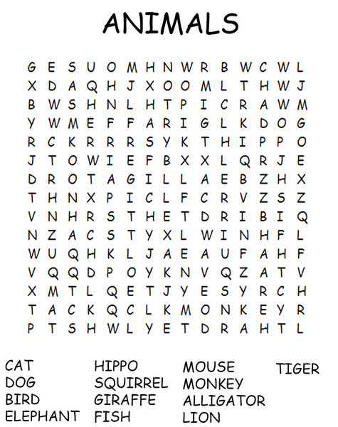 Zoo Animal Word Search Printable