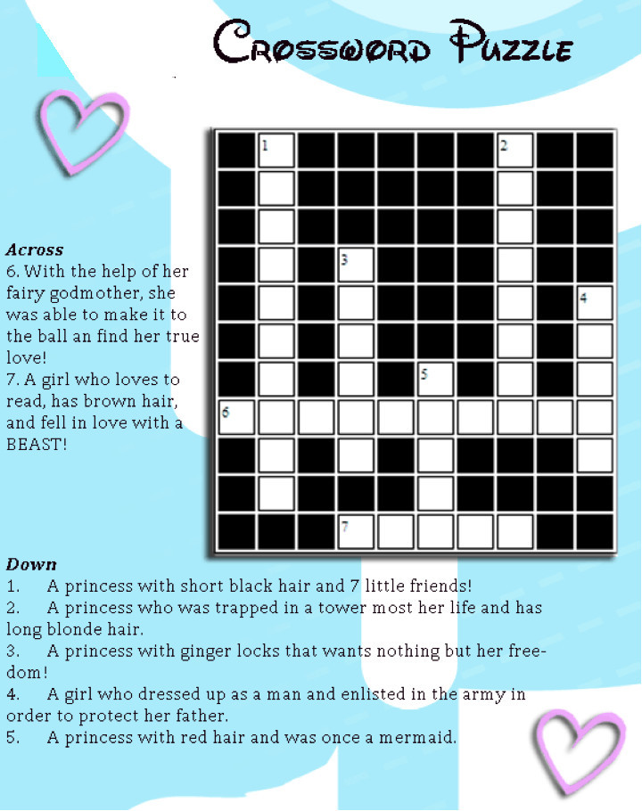 Disney Princess Crossword Puzzle for Kids AllFreeKidsCrafts com