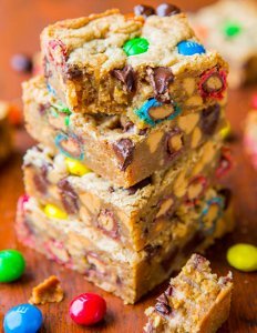 Triple Peanut Butter Monster Cookie Bars