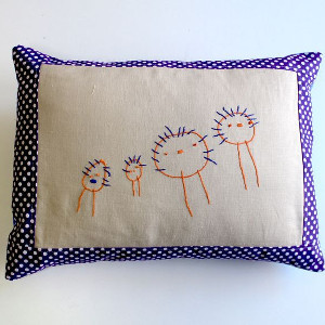Embroidered Family Portrait Pillow