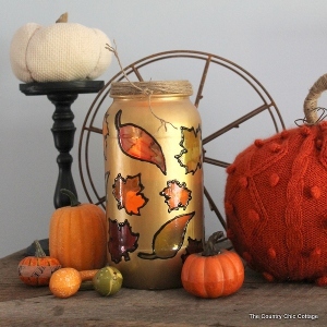 Fall Themed Glass Jar Luminary