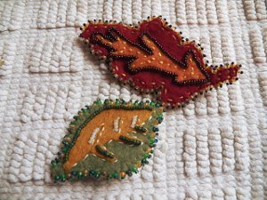 Beaded Felt Leaf Pins