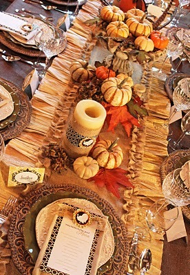 Burlap and Corn Husk Table Runner