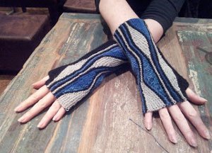 Blue Lightning Fingerless Mitts