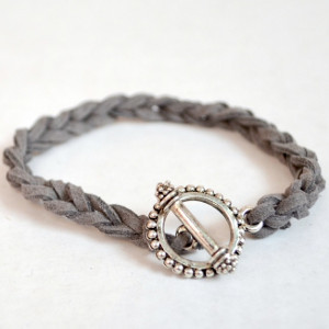 Toggle Clasp Crochet Leather Bracelet