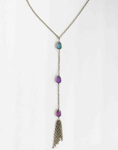 3-Gem Tassel Necklace