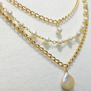 Triple Strand Gold Pearl Necklace