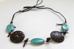 Earthy Wood and Turquoise Necklace