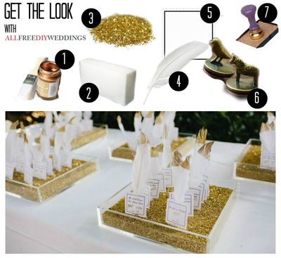 Gold-Tipped Feather Escort Cards