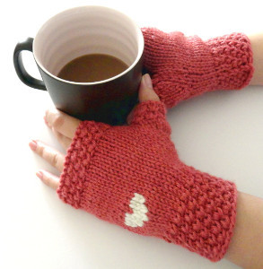 Heart Embroidered Fingerless Gloves