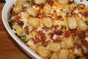 Broccoli Mac and Cheese with Tater Tots and Bacon