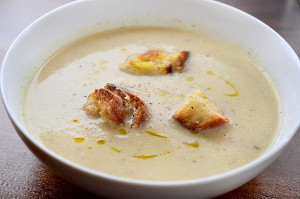 Cauliflower Soup with Grilled Cheese Croutons