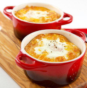 Baked Eggs with Sausage and Grits