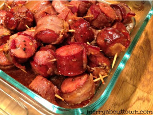 Slow Cooker Glazed Bacon Wrapped Sausage Bites