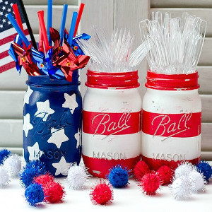 Red, White, and Blue Mason Jars