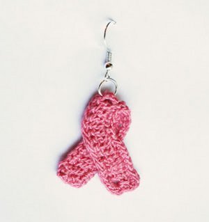 Crocheted Breast Cancer Awareness Ribbon Earrings