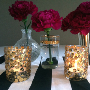 Glitz and Glam Sequined Candle Centerpieces