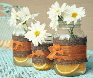 Cheerful Citrus and Burlap Mason Jars