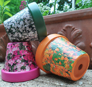 Floral Pattern Decoupage Clay Pots