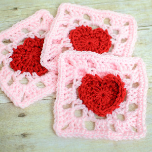 Pink Hearts Crochet Granny Squares