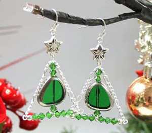 Festively Beaded Christmas Tree Earrings