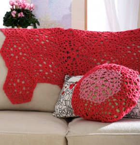 Cranberry Mosaic Web Throw and Pillow