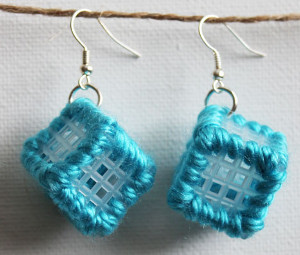 Sea Blue Plastic Canvas Earrings