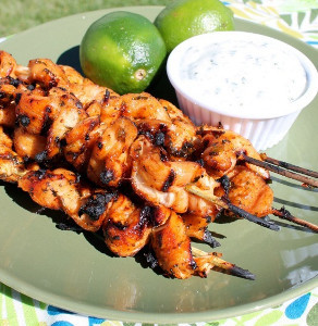Chipotle Chicken Skewers with Cilantro-Lime Dip