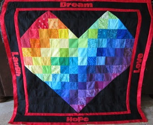 Inspirational Rainbow Heart Quilt