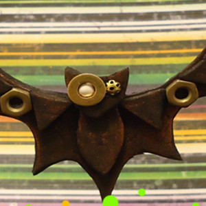 Recycled Steampunk Bat Necklace