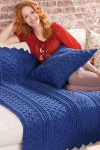 Blueberry Mornings Basket Weave Crochet Afghan and Pillow