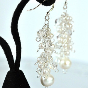 Wintry White Crystal and Pearl Earrings