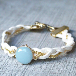 Milky Aqua Leather Bracelet