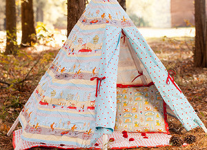 Fox Teepee, Baby Quilt with Pom Poms, Pillows