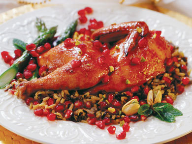 Pomegranate-Honey Roasted Game Hens