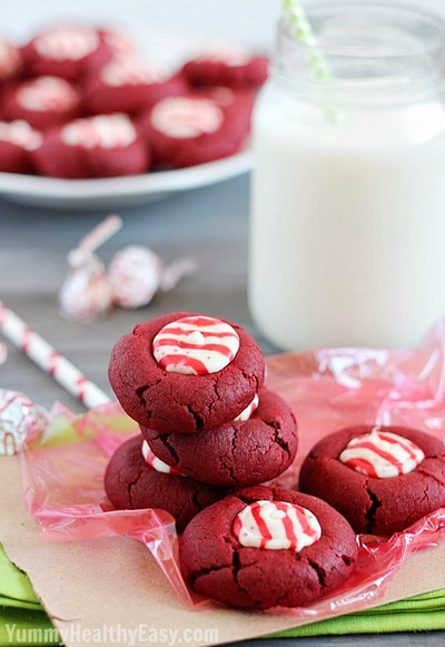 Red Velvet Peppermint Thumbprint Cookies