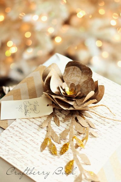 Golden Glitter Christmas Paper Flower IMR