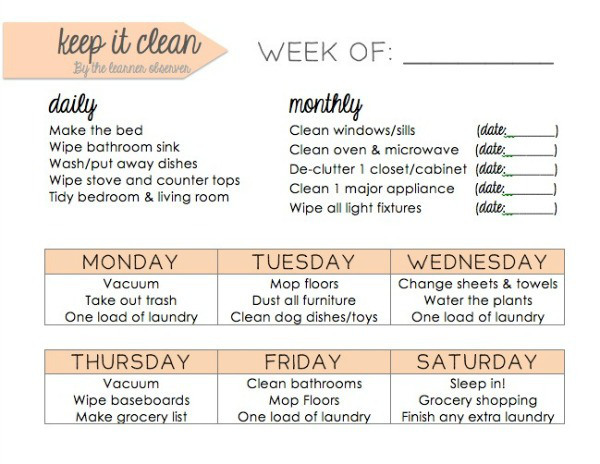 Printable Cleaning Schedule AllFreePaperCrafts Com