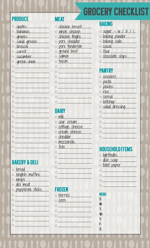 Printable Grocery Shopping Checklist