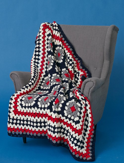 Patriotic Crochet Granny Square Throw