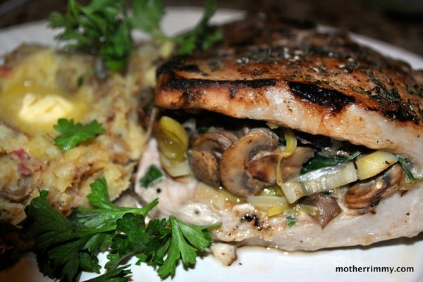 Mushroom and Spinach Stuffed Pork Chops