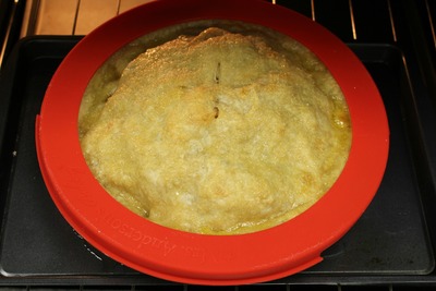 Use a pie crust shield to prevent burning