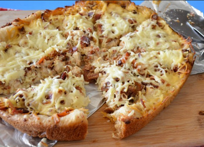 Chicken Bacon Pizza with Copycat Outback Ranch Dressing