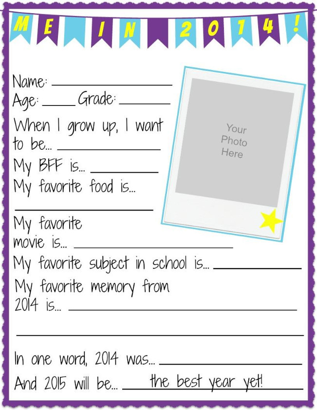 NYE All About Me Printable Worksheets