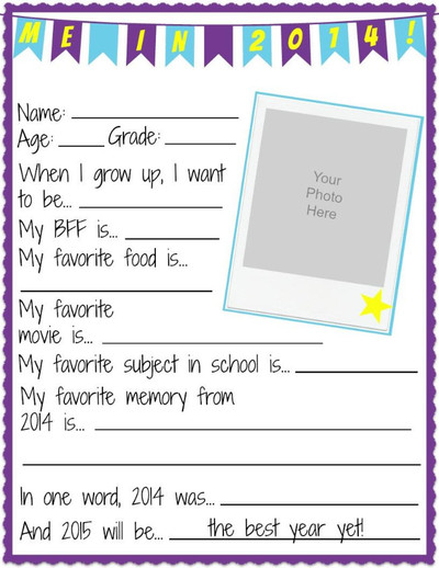 NYE All About Me Printable Worksheets | AllFreeKidsCrafts.com