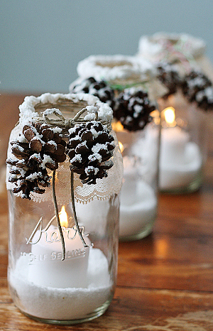 Wintry Pine Cone Mason Jars